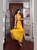 Fashion Yellow Temperament Niche Sleeveless Dress 2025 Summer New Port Wind Beautiful Waist Long Dress Woman