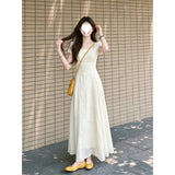 Tiansi Embroidery Fabric + Inner Micro-Permeable Texture Square Three-Dimensional Broken Flower Back Bow Bow Romantic Dating Long Dress