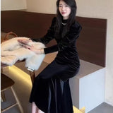 2025 Autumn And Winter New Bottom French Temperament High-End Display Body Black Korean Velvet Dress Dress Woman