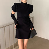 Autumn And Winter Repair Red Knitted Dress Women's Dress 2025 Early Autumn New Hot Girls Pocketed Sexy Ass Skirt