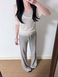 Summer Crash Striped Vest Stacked With Korean Top Two Sets Of Korean White Micro-Permeable Sleeve Sunscreen Shirt Woman