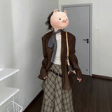 Korean In The Autumn And Winter Of 2025 Wearing A Three-Piece Suit Jacket + Bottom Top + Check-Fitting Skirt Super-Class