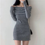 Korean Chic Autumn/Winter Small Sexnye Sling Clame Claming Dress Bag Of Knitted Dress
