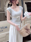 Powder Mint Thin Wool Bow Short-Sleeved Knitted Shirt Sweet Lace Top