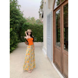 Yunnan Thailand Seaside Wearing A Holiday Suit Female Pure Desire Hottie Sling Vest Top High Waist Broken Flower Skirt