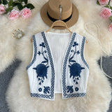 Small-Sized Retro National Style Embroidered Cardigan Vest Women's Summer New Fashion Full Of Sleeveless Vests Shoulder