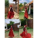 2025 Is Suitable For Travel To Thailand Wearing Vintage Wine Red Sleeveless Hanging Neck Loose Dress Seaside Holiday Wind