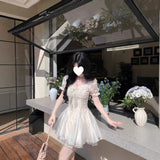 Blovelan White Tea And Wind Pure White Moonlight Temperament Scissor Fluffy Mesh Splicing Dress Princess Dress