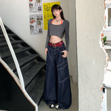 Vintage | Slash Design | Wide-Legged Denim Trousers Cownim Trousers