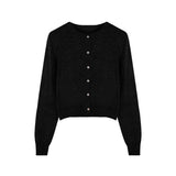 Red Cardigan Women's Autumn Knitwear Jacket Small Slim Thin Black Sweater Outside A Short Top