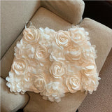 Small Fragrant Style Wearing A Half Dress Female High-Grade Three-Dimensional Rose Flower High Waist Thin A Word Short Skirt 3 Colors