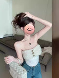 Purely Sexy Lamb Hair Spliced Broth Knitted Vest Woman With Sexy Bottom Beauty Back Chic Sleeveless Top