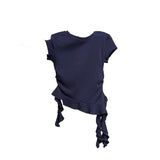 Korean Irregular Lotus Leaf Side Design Sense Short-Sleeved T-Shirt Girls Summer New Slimmed-In Beautiful Tibetan Blouse
