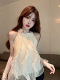 Sweet French Gentle Wind Three-Dimensional Flowers Hanging Neck Sling Vest Female Chic Niche Plain Sleeveless Top