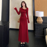 Great-Looking Early Autumn And Winter Cold Rich Family Wearing Temperament Kochian Molecular Red Lined Dress Dress Woman