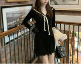 Sweet Sister Fast-In-A-Suited Navy Tie Knitted Top / Half-Dress Set Sweet Wind Suit Women Autumn And Winter