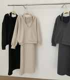 Dopamine Twill Twill 2025 Autumn And Winter New Loose Hooded Neck Dress Two Sets
