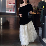 Black Iris Word Embroidered Shoulder Short Sleeve T-Shirt Korean Velvet Top Female Design Temperament