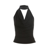 French Pure Lust Folded Collar Hanging Neck Sling Vest Women's Summer New Bare Back Repair Wearing Short Top