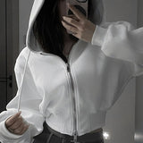 Street High-End Hooded Hoodie Women's Spring And Autumn Short-Term Thin Cash Waist Temperament Zipper Lazy Wind BF Coat