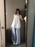 French Lace Spliced White Bra Sling Sling Vest Women Inside And Outside The Summer To Wear The Holiday Style Loose Sleeveless Top Tide