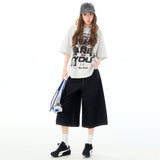 Seven-Point Trousers Women's Straight Loose High-Waisted Denim Short Midsley 2025 Dark Blue 2026 New Lysier Fiber