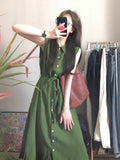 Matcha Green Retro Style Sleeveless Shirt Dress Summer Relaxation Feel Literary And Artistic Atmosphere Simple Casual Comfortable Dress
