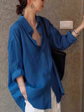 High-Grade Linen Sunscreen Long-Sleeved Shirt Slack Feeling Set-Up Shirt Thin Loose Cotton Blue Shirt