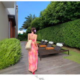 2025 High-End Light Luxury Three-Dimensional Flowers Niche Hanging Neck Dress Women's Summer Beach Vacation Sling Skirt