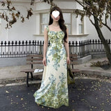 Seaside Resort Country Wind Explosion 2026 New High-End Feel Monet Green Garden Waist Lotus Leaf-Side Dress