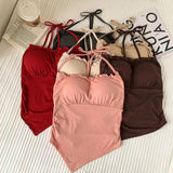 700# People Cotton Babes High-End Wooden Ear Design Hanging Neck On The Back Of The Woman With Breast Pad Lazy Sling Vest