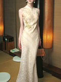 New Chinese Style Embroidered Dress Female High-End Temperament Sleeveless Cheques Dress