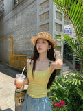 948# Summer New Sweet Lake Beaded Shoulder Strap Design Sling Vest Body-Integrated With Chest Cushions