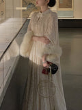 Heavy Industry Press Lace Fox Hairy Dress Women's New Chinese Court Loose Dress In Autumn And Winter