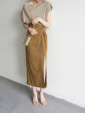 JOJOZ Mustard Mist Texture Cross Design High Waist Side Over The Knee Skirt Temperament Fashionable Girl Dress