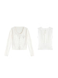 Highline Series Wool Knitted Cardigan Vest Two Sets Of Embroidered White Top Set