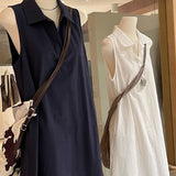 Simple Generous Polo Collar Sleeveless Dress Women's Summer Daily Loose Temperament Vest Skirt Loose White Dress