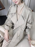 Old School Aesthetics] Korean Collared Wind Coat Autumn Linen Texture Sense Double Buckle Long Small Man