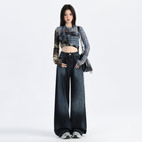 Early Autumn Retro Dark Broad-Legged Straight Jeans Women 2025 New Lazy Loose Drag Trousers