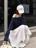 Yuanqi Miu Girl Yuan Ying The Same Miu Series Oblique Shoulder Knit Shirt Word Shoulder Side-Sclender New Top Woman