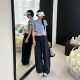 & Vintage Low-Rise Drawstrings Tight Waist Lanterns Lanterns Loose Broad Leg Trousers Set Thin Linen Straight Slacks Women