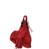2025 Is Suitable For Travel To Thailand Wearing Vintage Wine Red Sleeveless Hanging Neck Loose Dress Seaside Holiday Wind