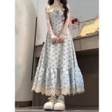 2026 Summer New Korean College Wind And Flower Dress Women's Leather Lace Pinyin Doll Collage Gentle Skinny Dress