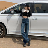 Early Autumn Straight Trousers Jeans Women's Elastic High Waist Thin Fashion Water Wash Black Smoke Tube Trousers Slim Splendlish Spandex