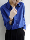 Little Klein Blue Shirt Women Spring And Autumn Simple Temperament Small Loose Shoulder Long Sleeves Blue Shirt