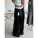 Korean Version Of The Design Of The Stitching Color Loose Waist Drawstring Hanging Loose Striped Suit Trousers Broad Leg Trousers 2 Colors