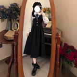 French College Style Black Dress Woman's New Spring And Autumn Teaching Interview Art Exam Adult Ceremony Fake Two Skirts