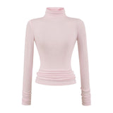 Lyselle Tiansi High Collar With A Bottom Shirt In The Autumn Solid Color Foundation Slim Slimming Waist-On-One Top