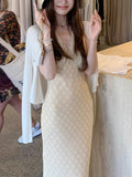 Tuulous Sunny Day Elegant Curve Group V-Neck Cut Lattice Lattice Floral Dress French Temperament Dress