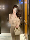 Tian Cuisine Study Club Tiansi V-Neck Knitted Shirt Thin Girl Autumn Pure Long Sleeve Chic Inside The Top Of The Blouse
